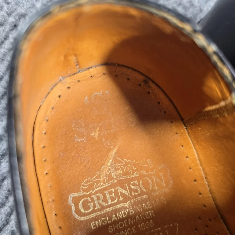 Grenson Shoes Mens 9 Black Leather Cap‎ Toe Oxford Dress England 6244/01